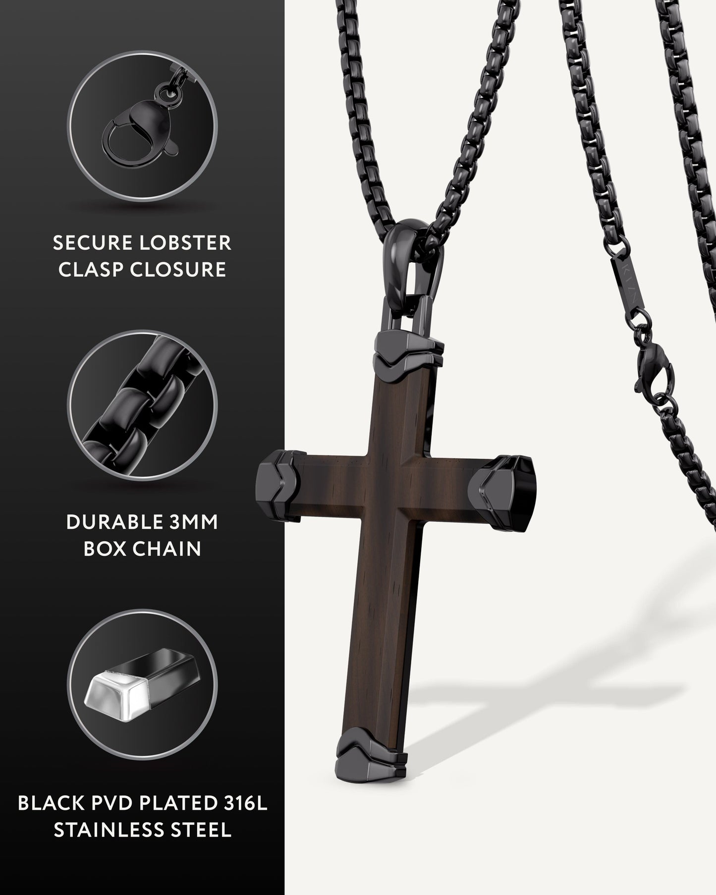 Ebony Wood Cross Pendant (Black)